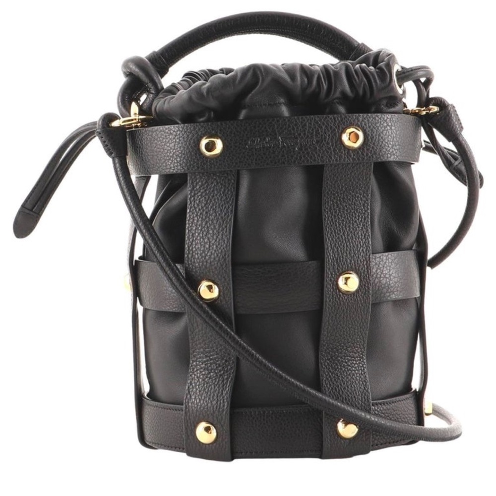 Salvatore Ferragamo Leather Studded Cage Bucket Bag